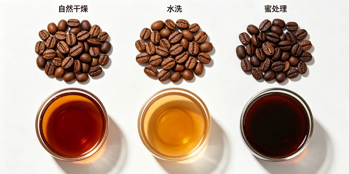 Yunnan coffee processing comparison — Natural, Washed, and Honey processed beans side by side