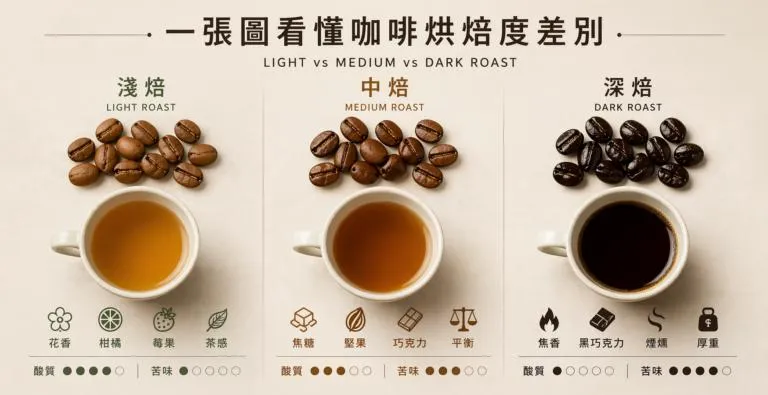 不同烘焙程度的咖啡豆对比